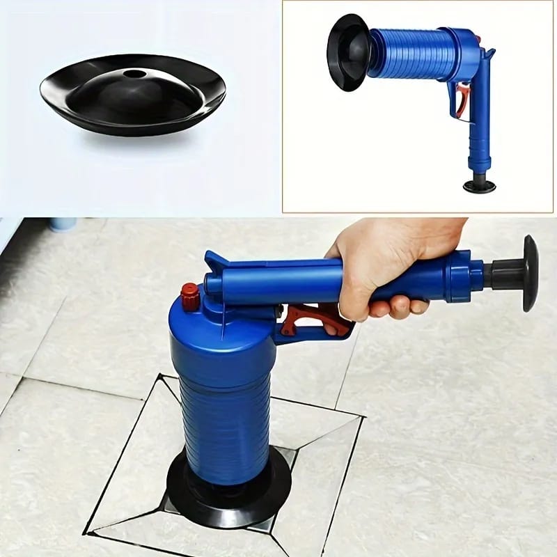 A Person is Using Air Drain Blaster in Sink Drain.