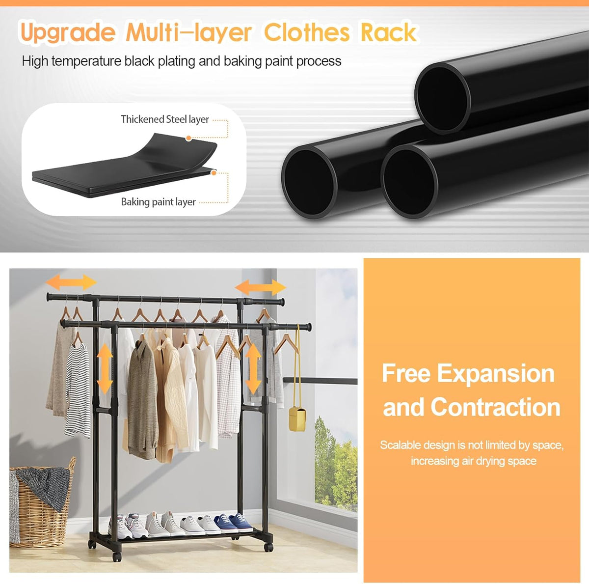 High Quality Cloth Hanger with Clothes and Shoes are Organized in it.