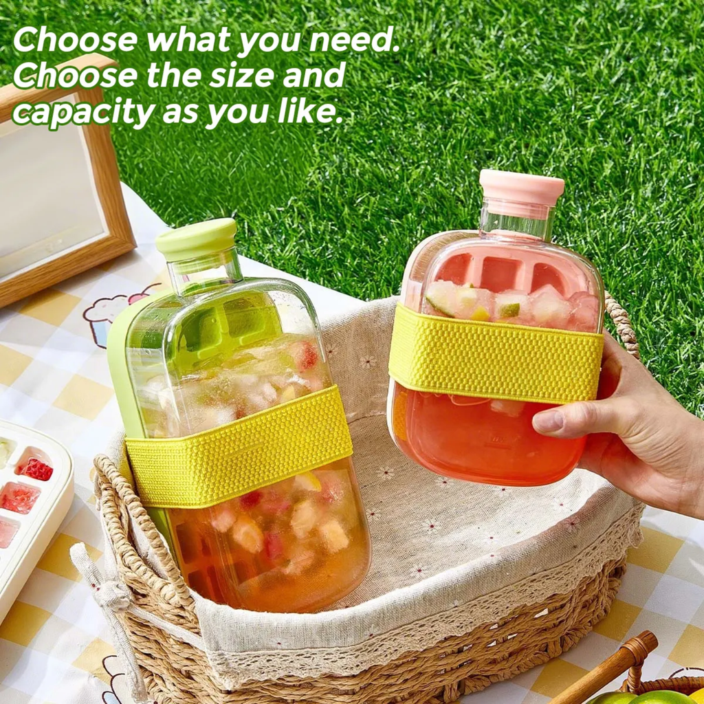 2 in 1 Ice Cube Maker Water Bottle, One- Click Ice Mould Tray with Lid, Bin & Straw 2 in 1 Ice Cube Maker Water Bottle, One- Click Ice Mould Tray with Lid, Bin & Straw