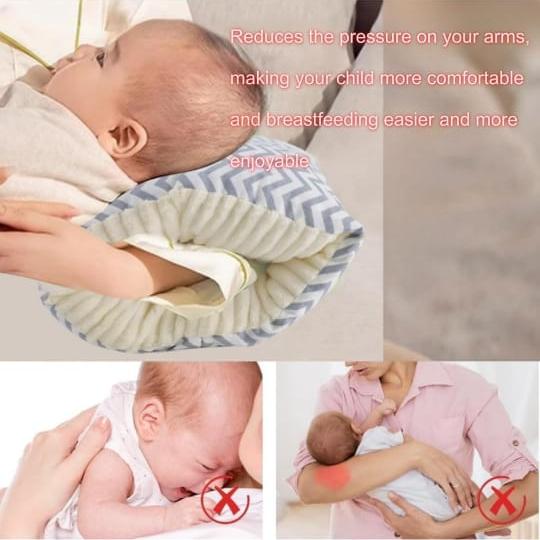 A Women is Holding Her Baby By Placing Nursing Arm Pillow On Her Hand.