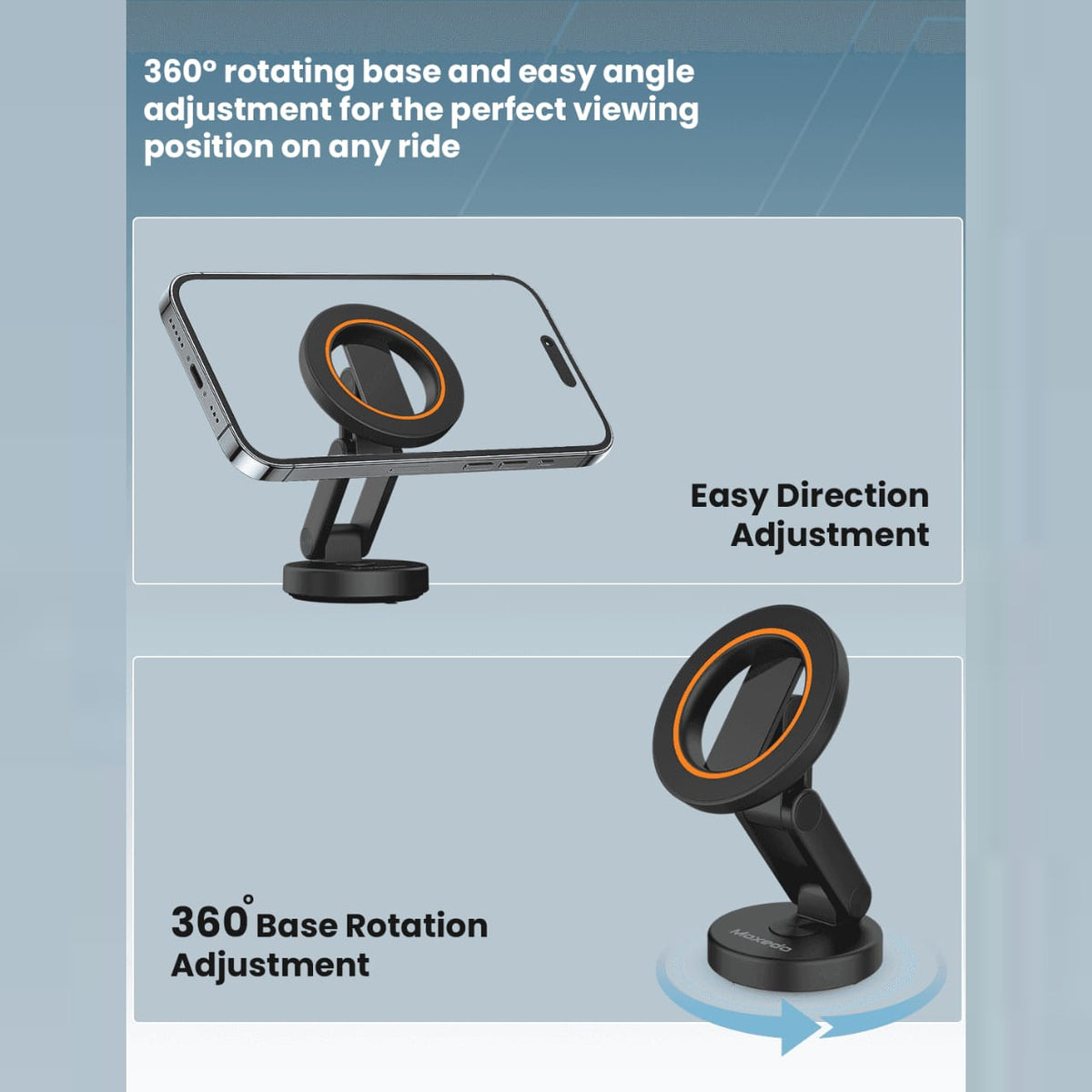 A Mobile Phone is Placed On a Moxedo Snap-On Magnetic Car Phone Holder.
