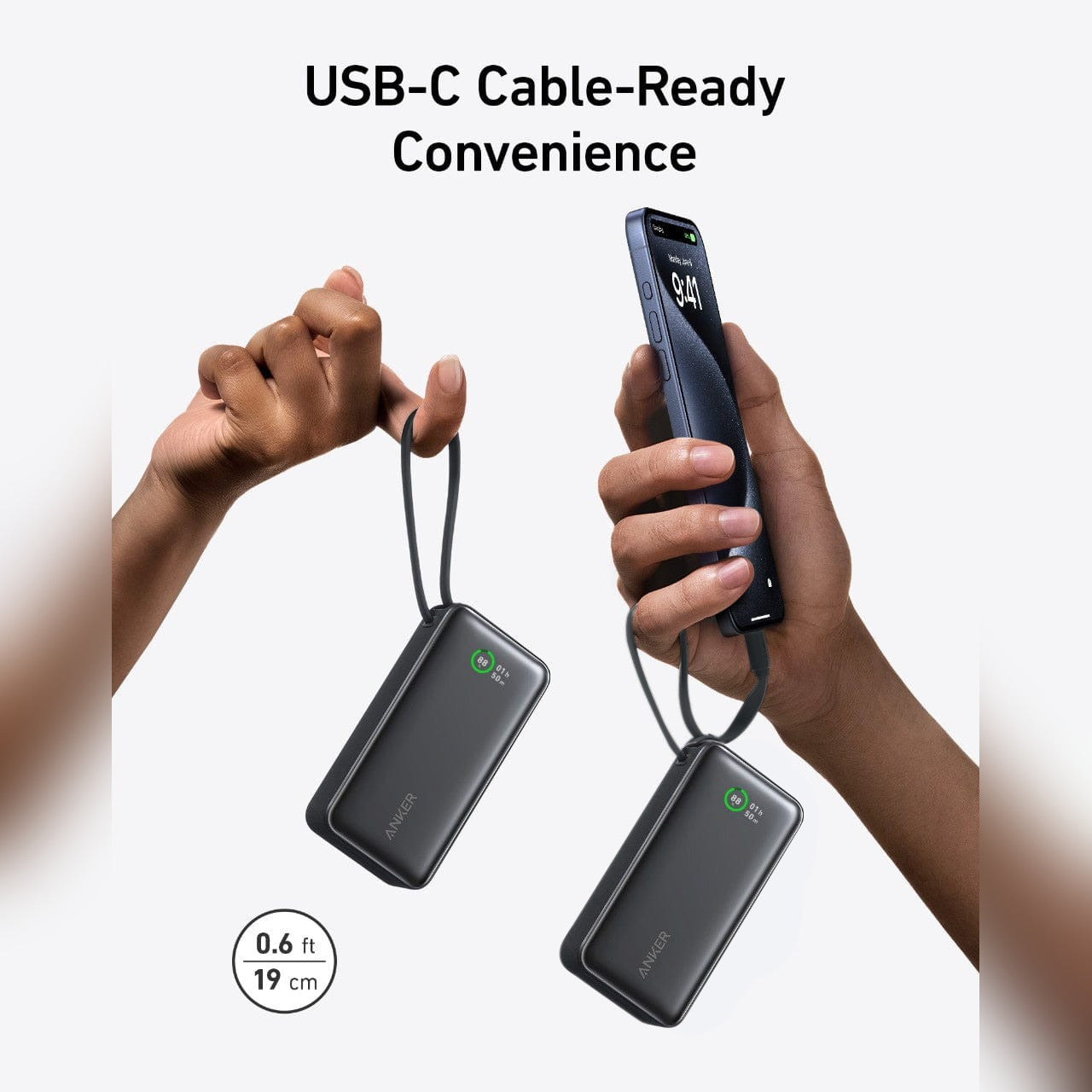 Anker Nano Power Bank (30W, Built-In USB-C Cable),10,000mAh- A1259H11