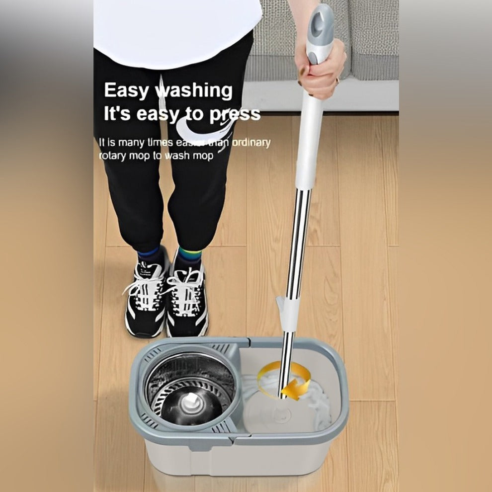 A Person is Holding Mop Of Smart Spin Mop And Bucket With Wringer Set.