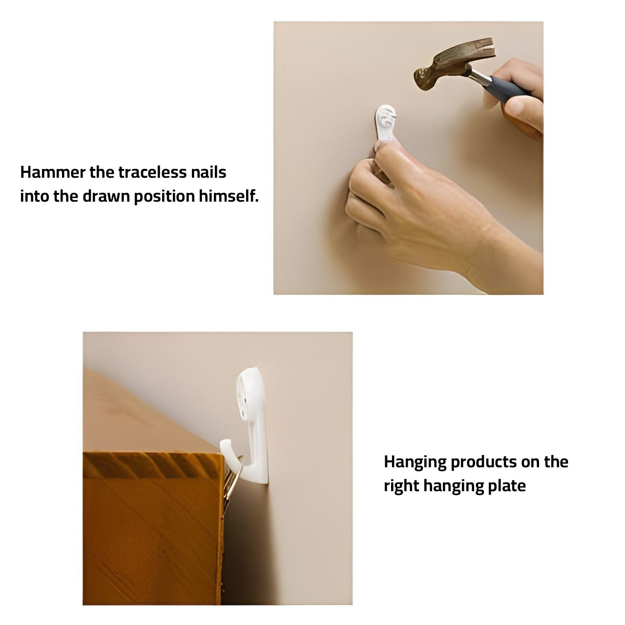 Person is Fitting Hook of Wooden Wall Hanging Display Rack On the Wall.