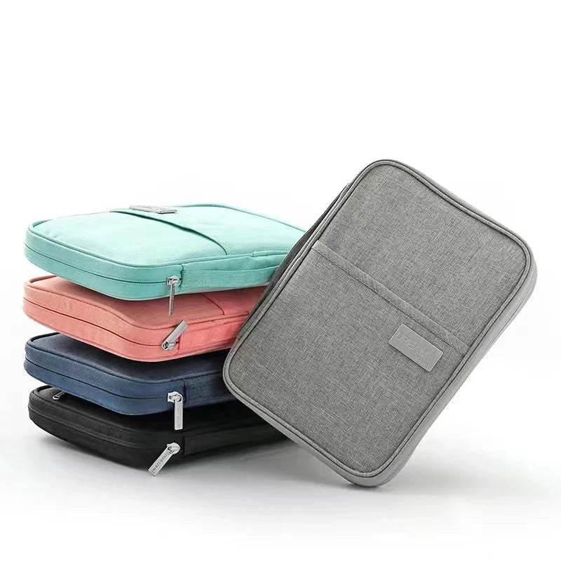 A stack of Travel Passport and Document Organizer Bags in different colors