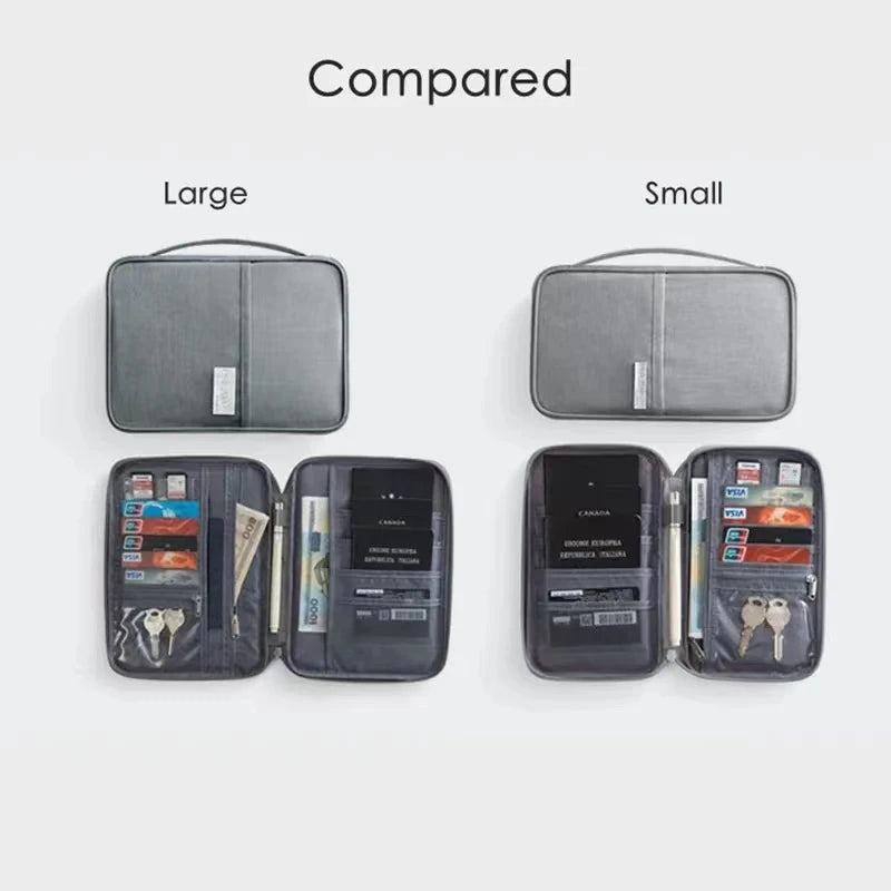Comparing a large and a small Travel Passport and Document Organizer Bag