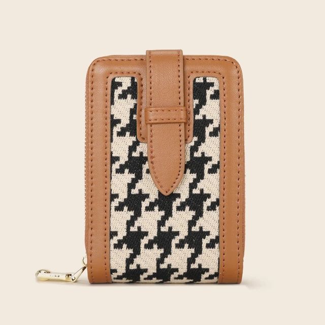 Unisex Checkered Houndstooth Canvas Wallet, Card Holder Purse Slots with Zip Lock Unisex Checkered Houndstooth Canvas Wallet, Card Holder Purse Slots with Zip Lock