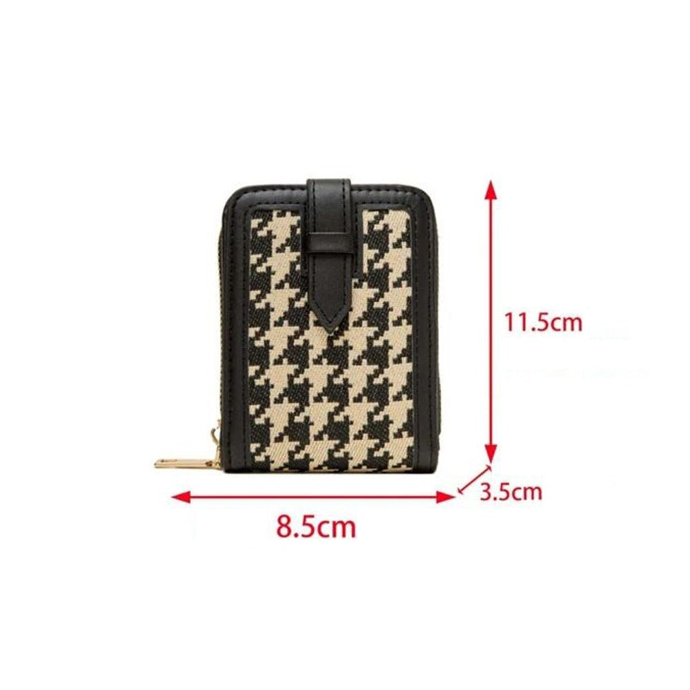 Unisex Checkered Houndstooth Canvas Wallet, Card Holder Purse Slots with Zip Lock Unisex Checkered Houndstooth Canvas Wallet, Card Holder Purse Slots with Zip Lock