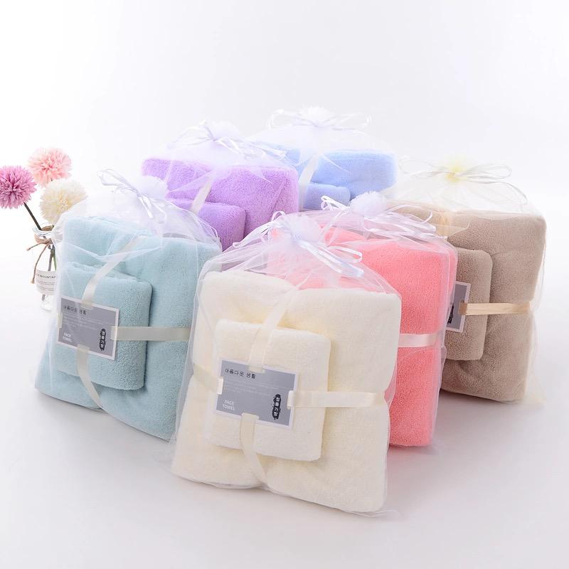 2 Pcs Bath Towel Set for Kids and Adults, soft Coral Fleece Bath Towel Gift Pack