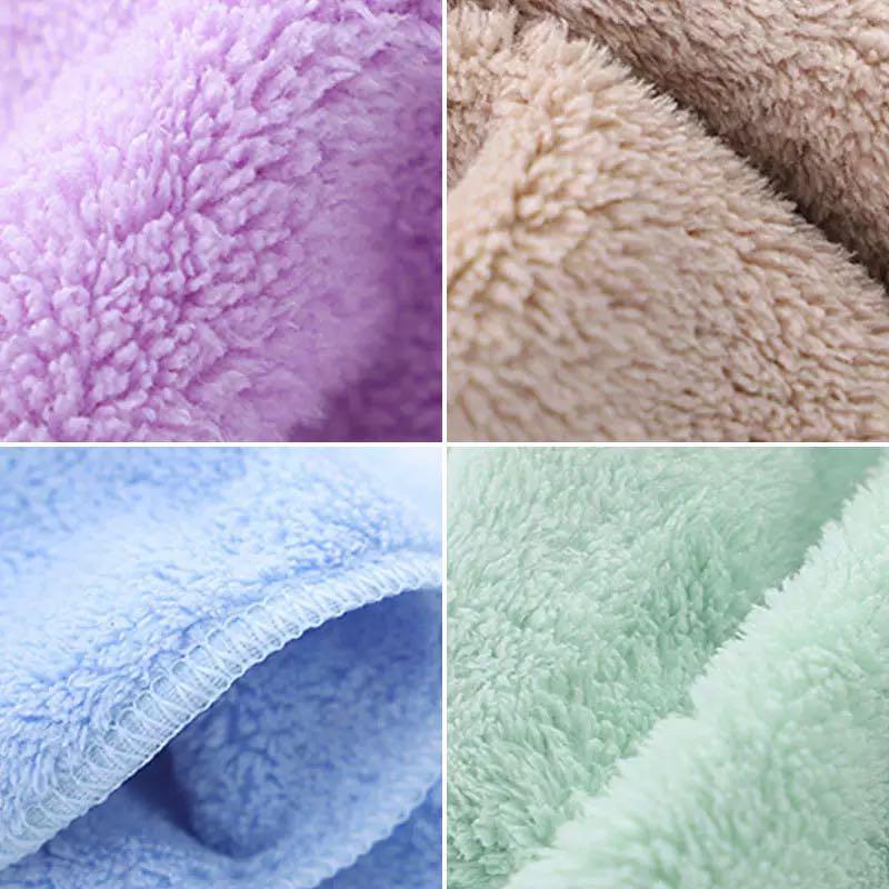 Close-up view of a bath towel set for kids and adults in different colors