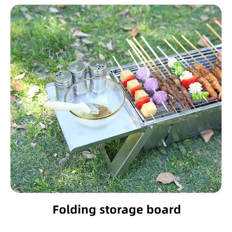 Portable Heavy Duty BBQ Grill Rack, Barbeque Stove Rack for Outdoor Camping Cooking - Folding Storage Board
