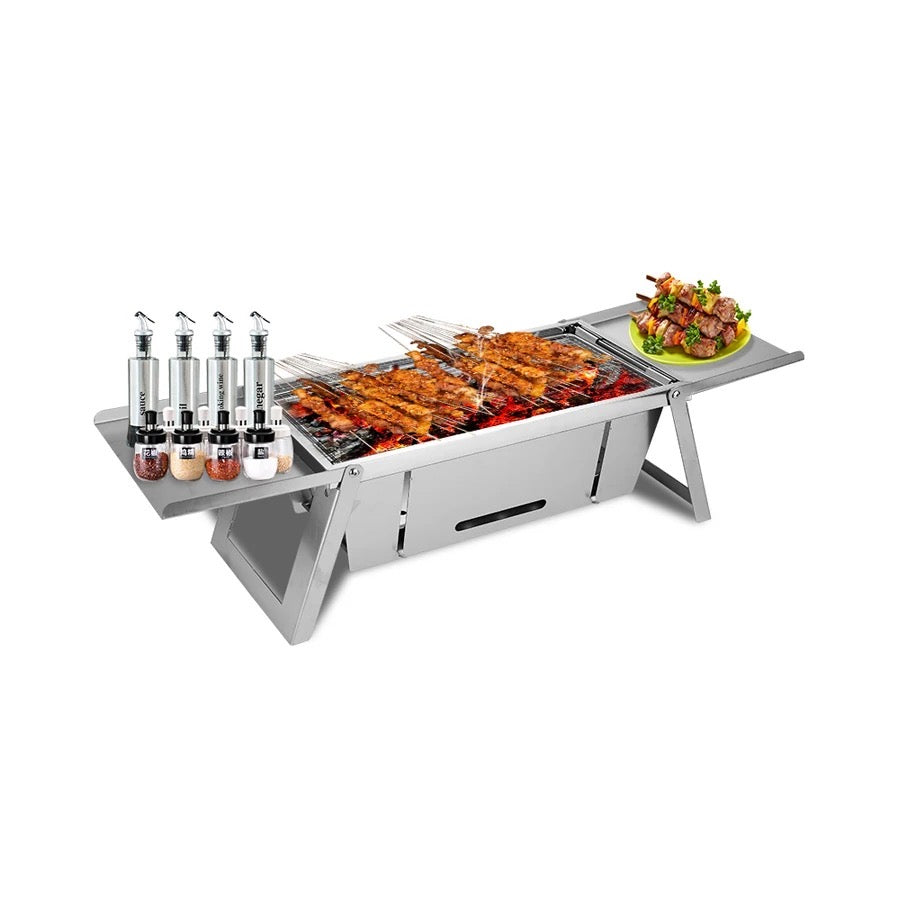 Portable Heavy Duty BBQ Grill Rack, Barbeque Stove Rack for Outdoor Camping Cooking - Product Use Display