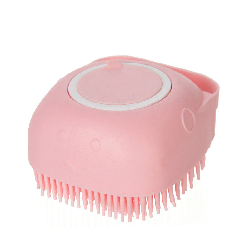 Silicone shampoo body bath scrubber comb brush in pink color