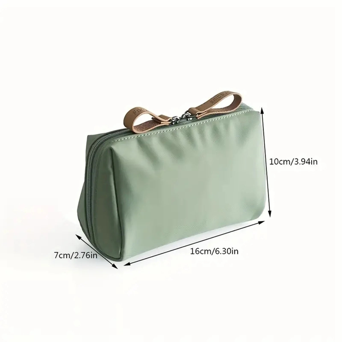 Portable Waterproof Solid Color Cosmetic Bag Toiletry Storage Pouch with its size