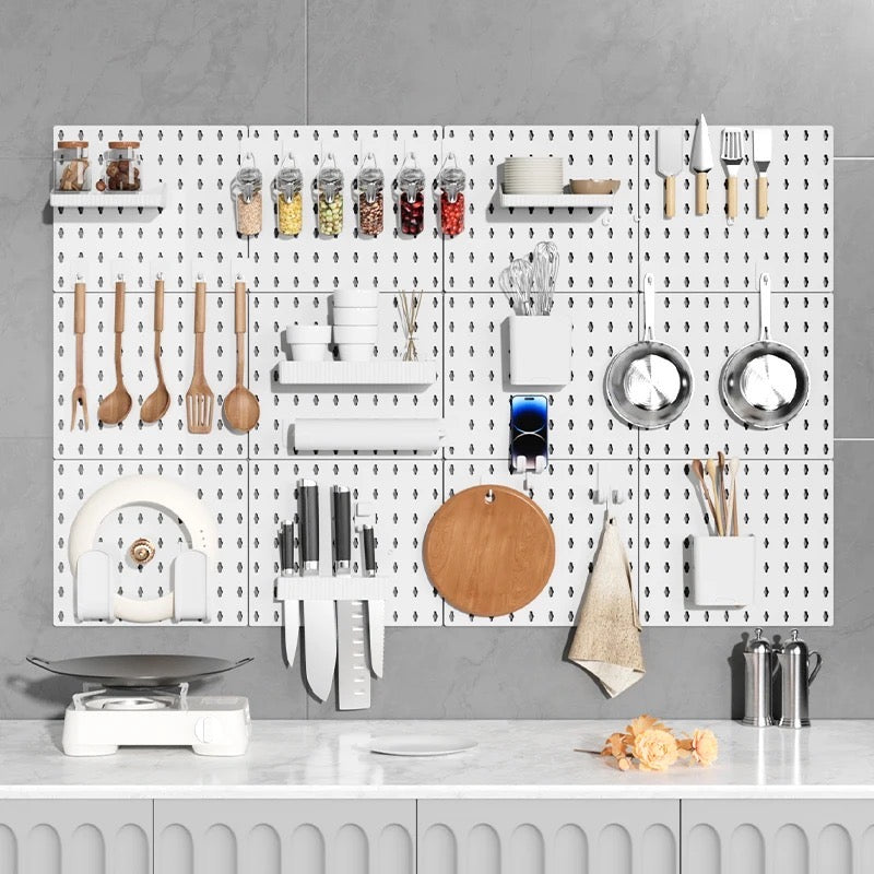 Wall Hanging Kitchen Shelf Punch Free Board, Pegboard Storage Rack for Kitchen - Cooking Tool Use