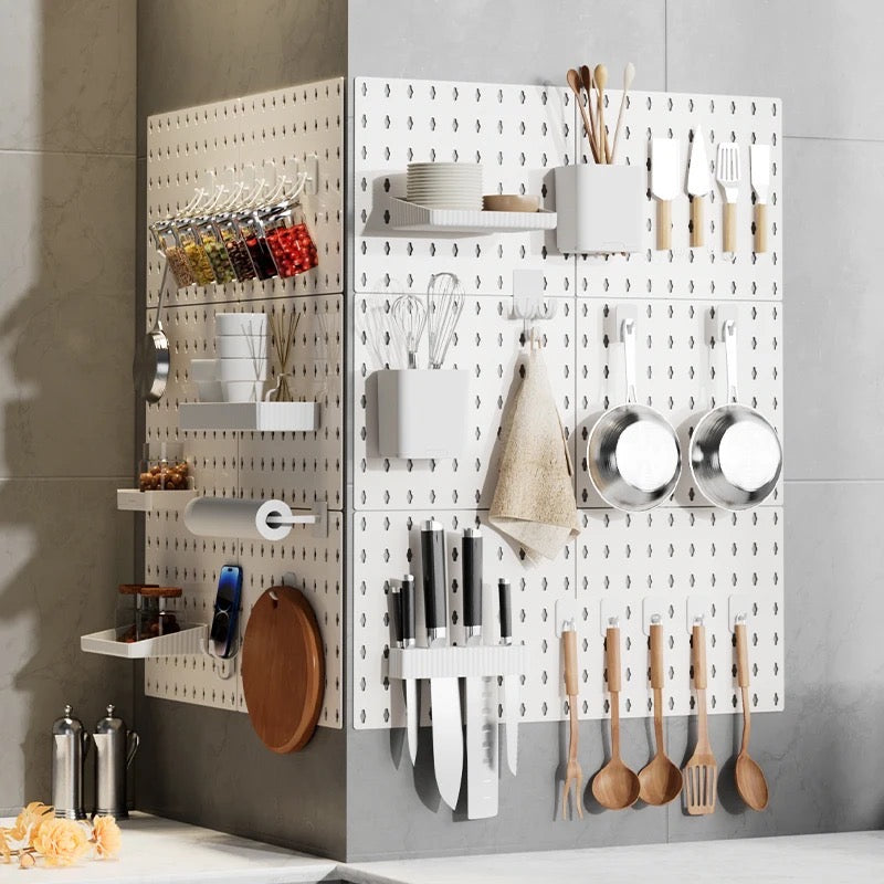 Wall Hanging Kitchen Shelf Punch Free Board, Pegboard Storage Rack for Kitchen - Portable
