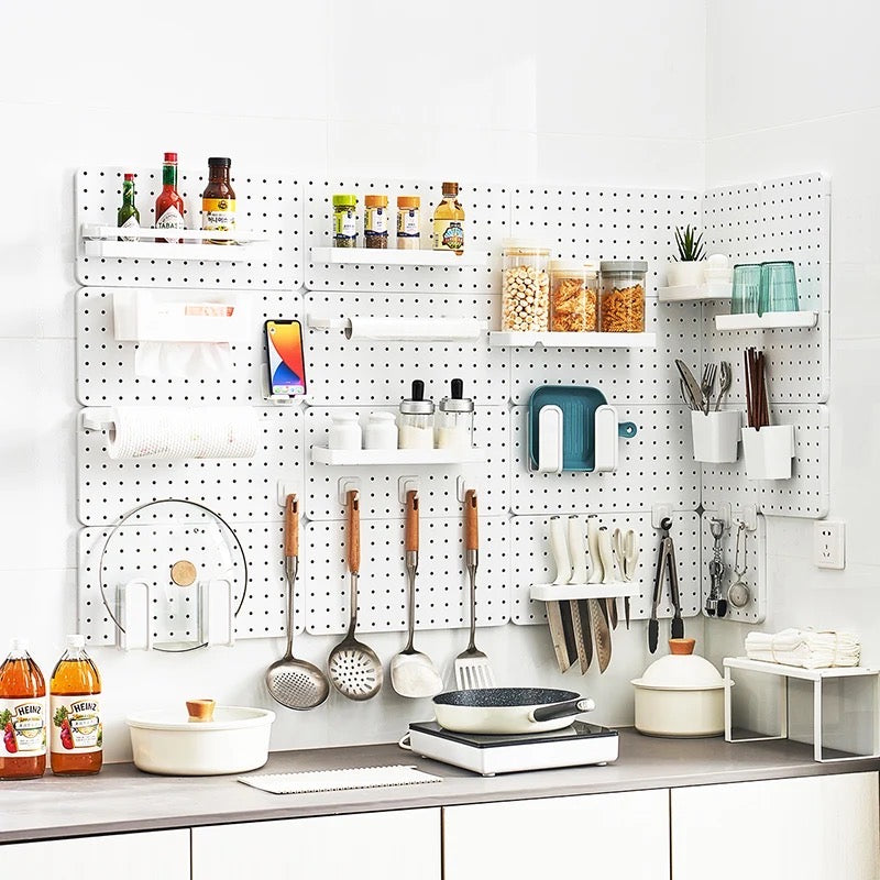 Wall Hanging Kitchen Shelf Punch Free Board, Pegboard Storage Rack for Kitchen - Kitchen Use