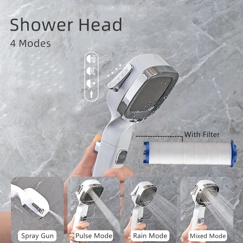 4 Modes High Pressure Shower Head, Water Saving Adjustable Shower with Filter