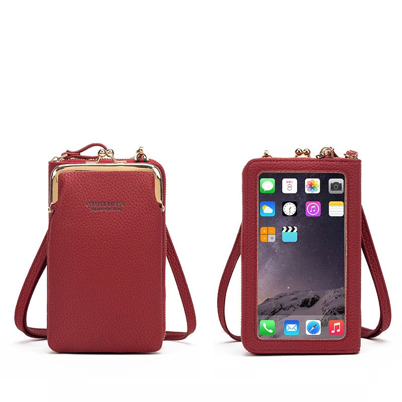 Women's Crossbody Shoulder Wallet Bag, Soft Leather Handbag with Touch Screen Mobile Phone Screen Viewer