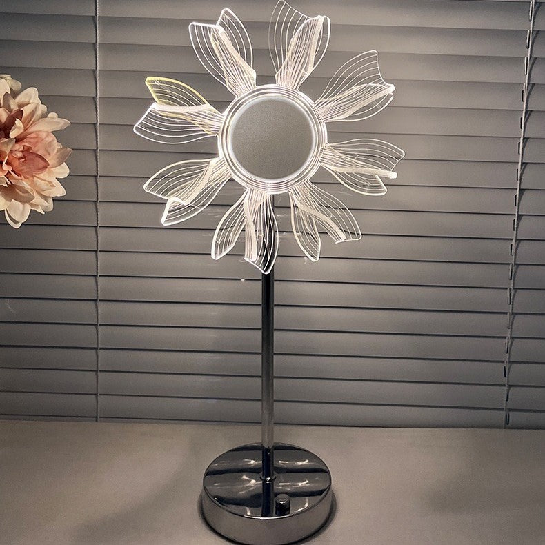 Sunflower Windmill LED Room Decor Lamp, 3 Colors Touch Control Lampshade Light for Bedside Table