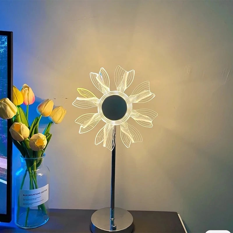 Sunflower Windmill LED Room Decor Lamp, 3 Colors Touch Control Lampshade Light for Bedside Table