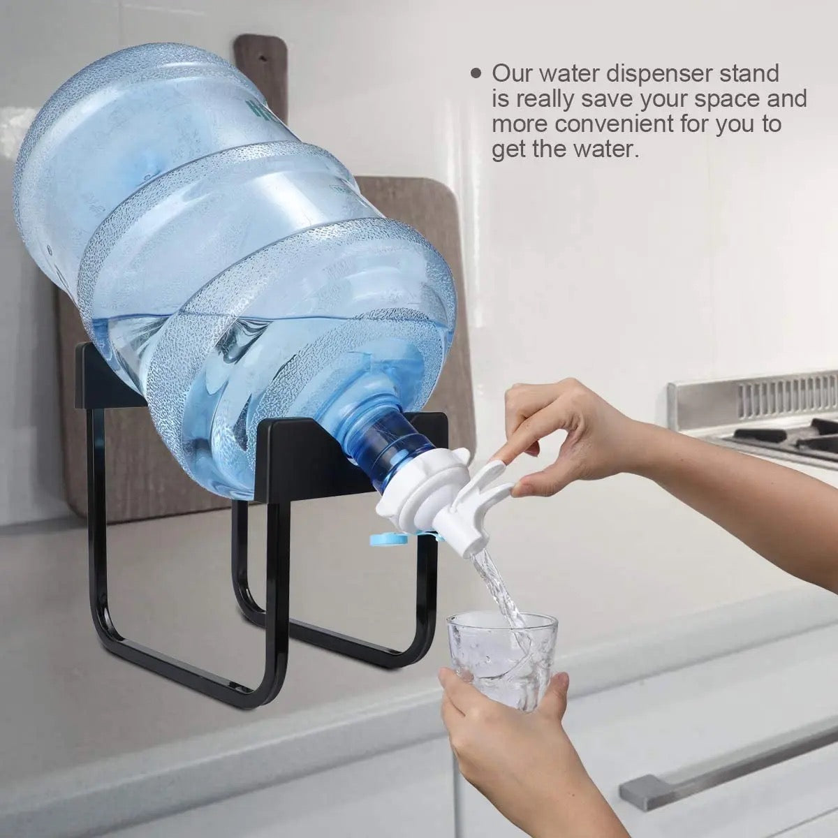 a person pouring water into a glass from Water Bottle Dispenser Stand