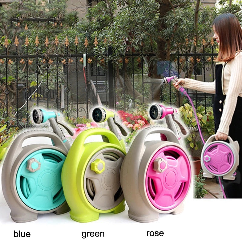 Image showcasing all 3 color variants of Water Spray Gun Set and a woman gardening using  Water Spray Gun Set