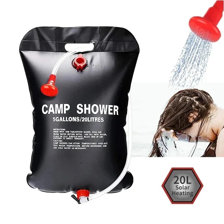 Portable Camp Shower, 5 Gallon/ 20 Liter Shower Solar Camping Bag for Summer Camping Outdoor Travel - After Filling Water