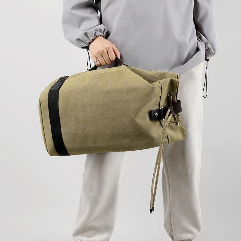 Large Canvas Travel Backpack Bag, Large Capacity Unisex Cylinder Trave