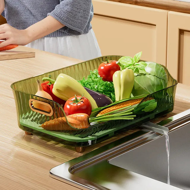Someone taking vegetables from Kitchen Sink Dish Storage Drain Rack