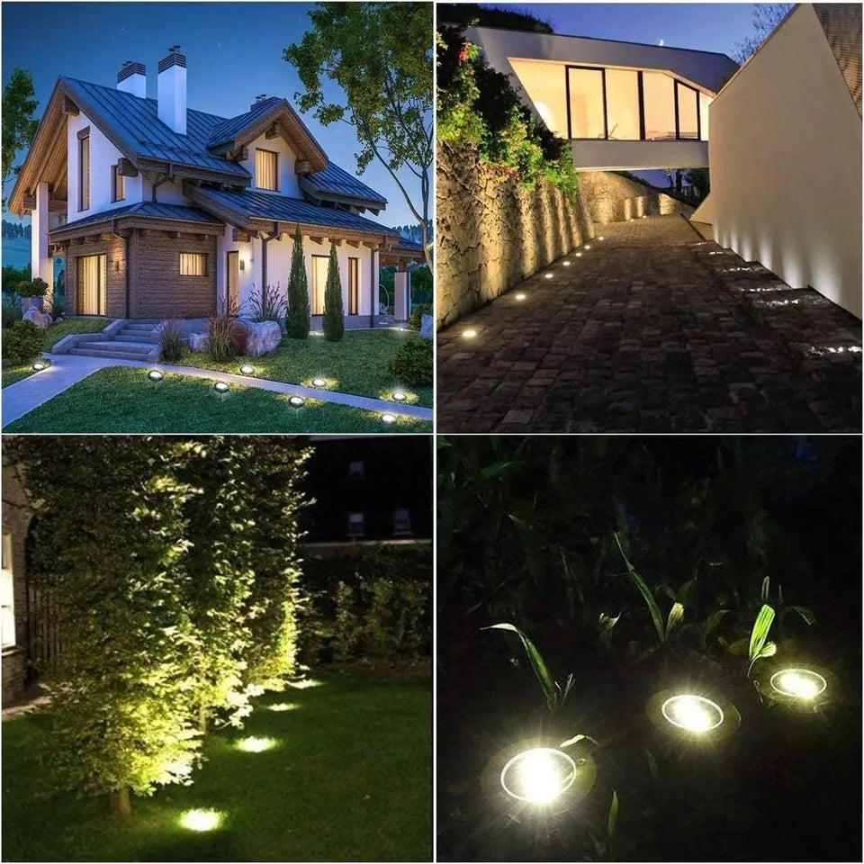 Solar Garden Outdoor LED Disk Lamps, IP65 Waterproof Stainless Steel Solar Floor Light [Pack Of 4 Pcs]