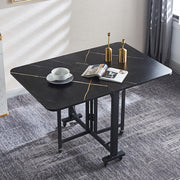 Multifunctional folding dining table in black and gold marble