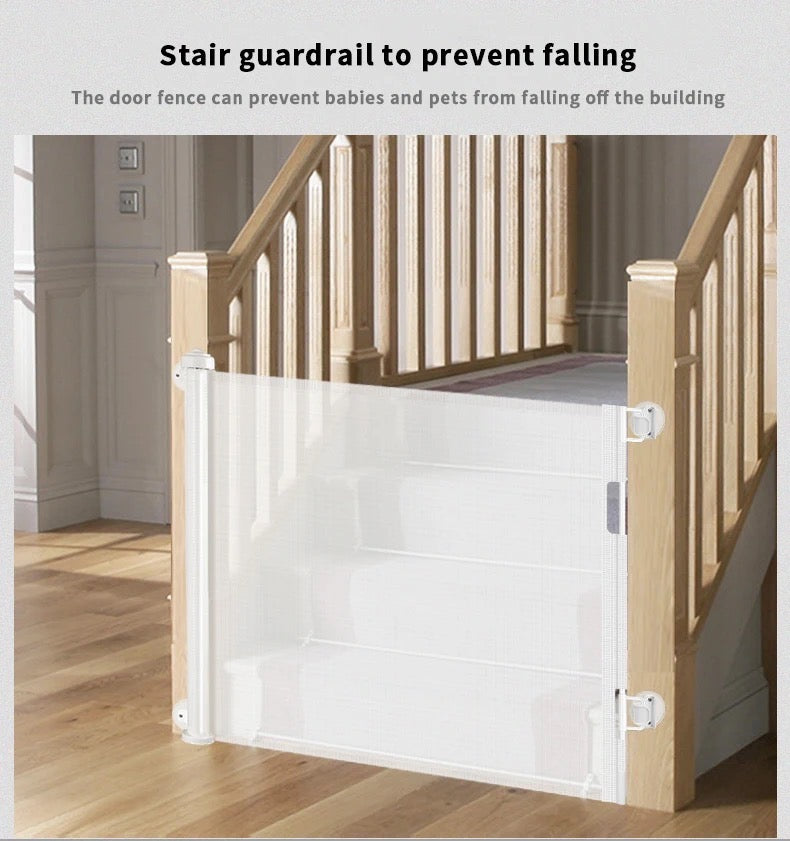 Retractable Baby and Pet Safety Gate - Ideal for Stairs, Corridors, Doors, Indoors, and Outdoors