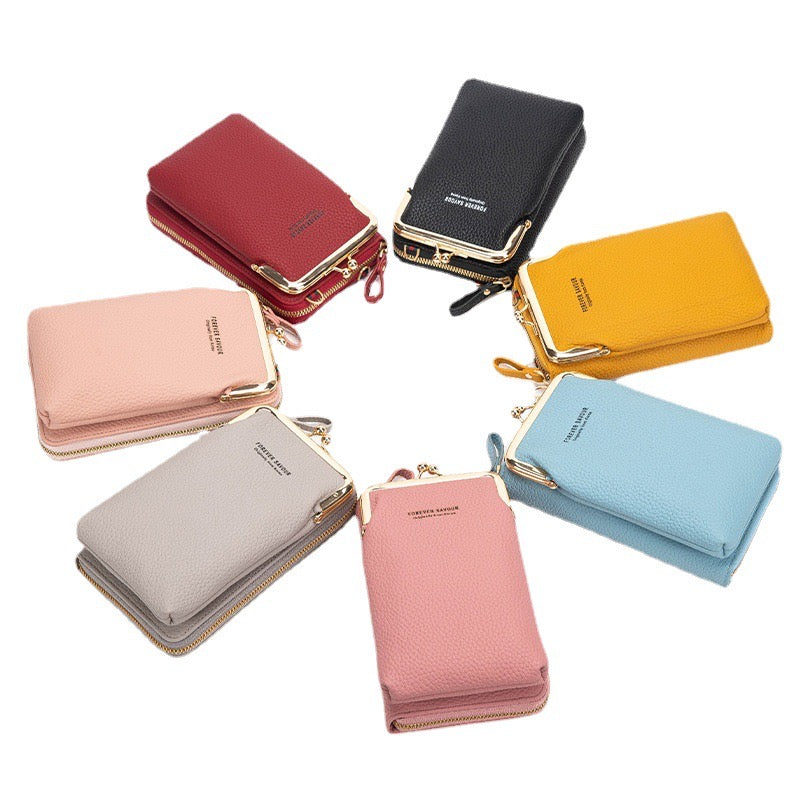 Women's Crossbody Shoulder Wallet Bag, Soft Leather Handbag with Touch Screen Mobile Phone Screen Viewer