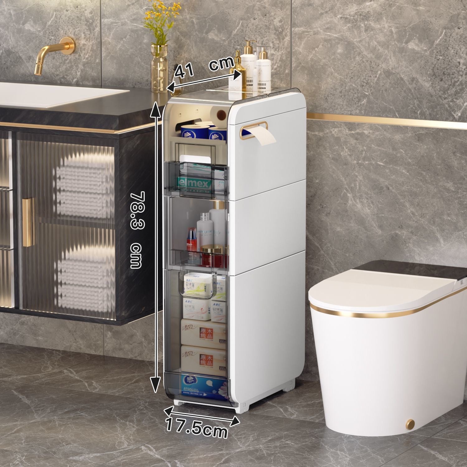 Drawer Type Movable Multi Layer Ultra Narrow Bathroom Storage Cabinet