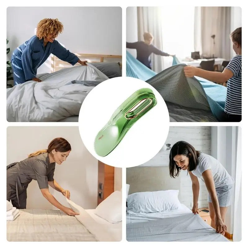 collage picture shows 4 persons organizing bed using Mattress Lifter 