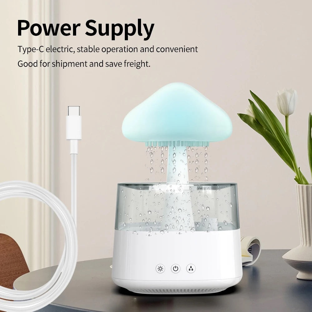 A Rain Cloud Humidifier and Aromatherapy Diffuser with USB charging, perfect for small spaces