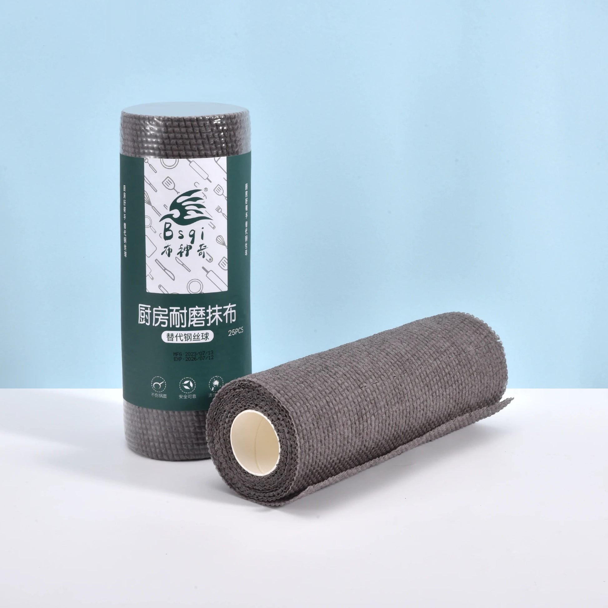 1 Roll/25pcs Disposable Kitchen Cleaning Cloth Roll  - Product showcase in wrapped and unwrapped view