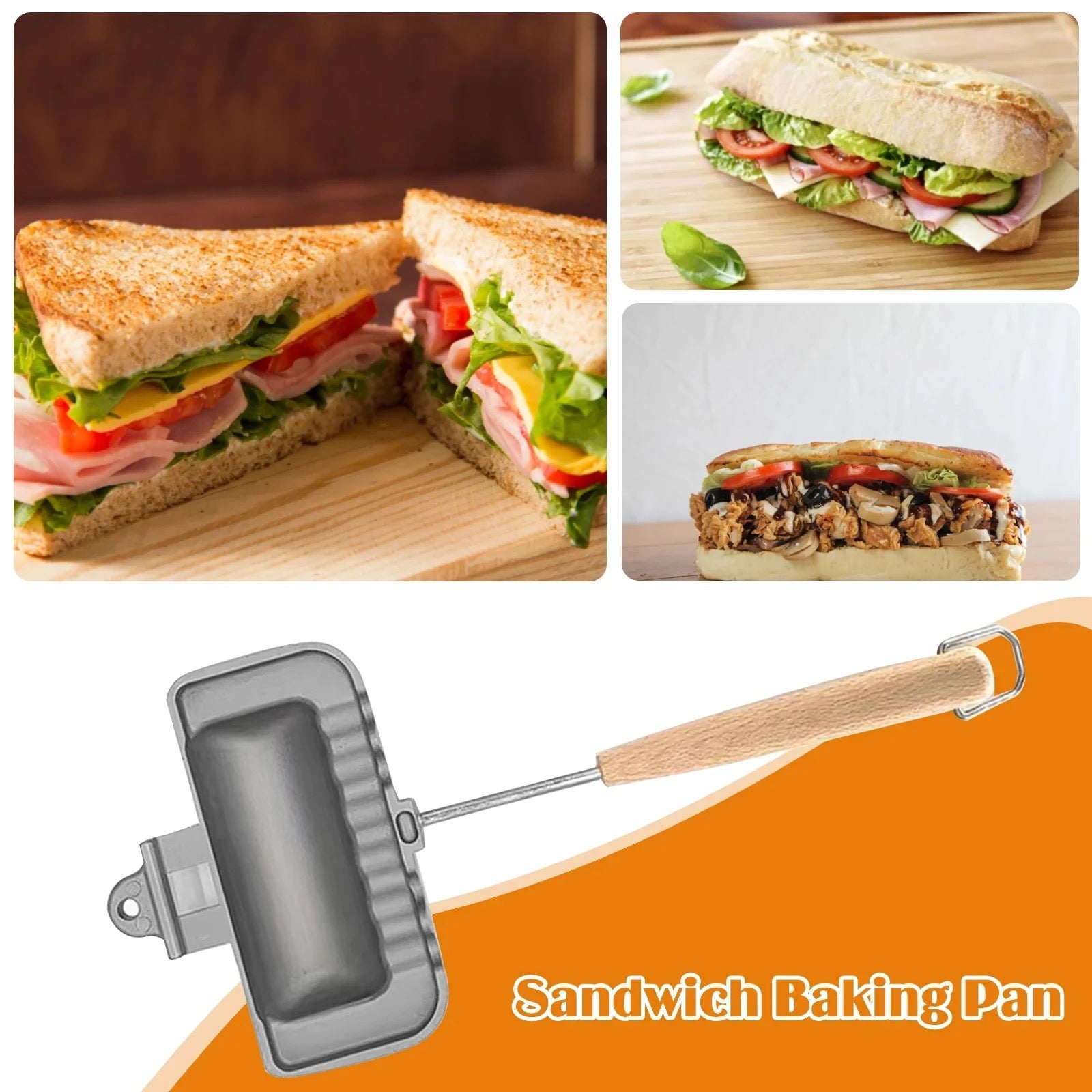 Double-Sided Breakfast Sandwich Maker and 3 different Sandwiches prepared using Double-Sided Breakfast Sandwich Maker