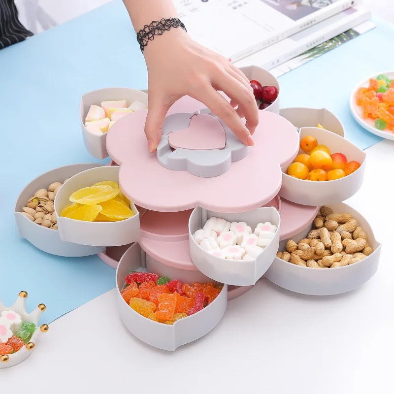 Flower Design Snack Box - Double-Layer Storage Plate for Dried Fruit, Snacks, Candy Flower Design Snack Box - Double-Layer Storage Plate for Dried Fruit, Snacks, Candy