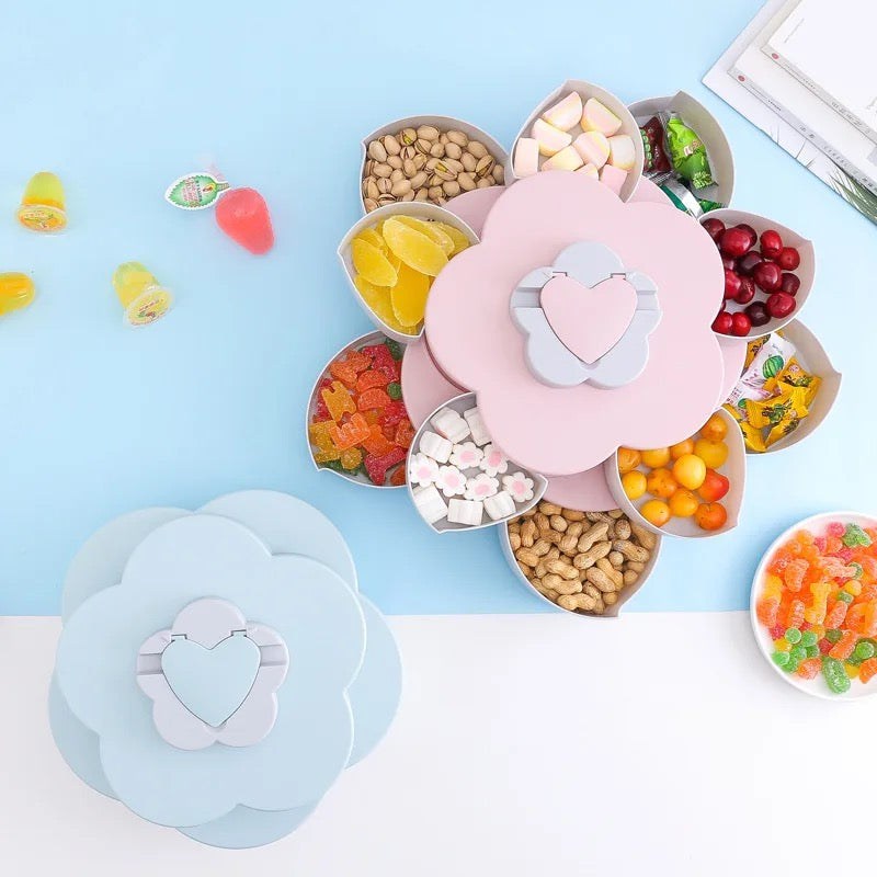 Flower Design Snack Box - Double-Layer Storage Plate for Dried Fruit, Snacks, Candy Flower Design Snack Box - Double-Layer Storage Plate for Dried Fruit, Snacks, Candy