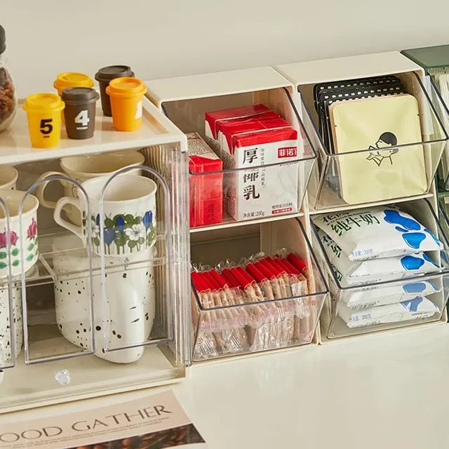 A coffee & tea bag organizer box with different items on it