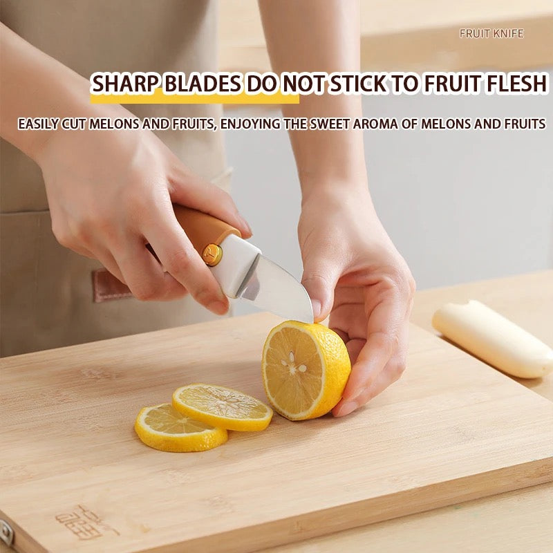 A person cutting lemon into slices using 2 in 1 Knife and Peeler 