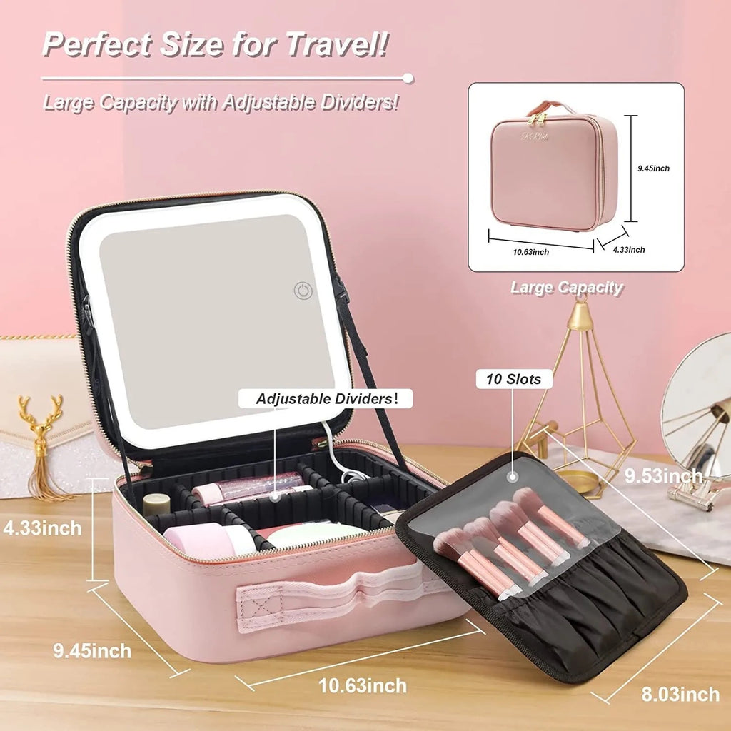 Portable Travel Makeup Cosmetic Organizer Bag with LED Mirror Portable Travel Makeup Cosmetic Organizer Bag with LED Mirror