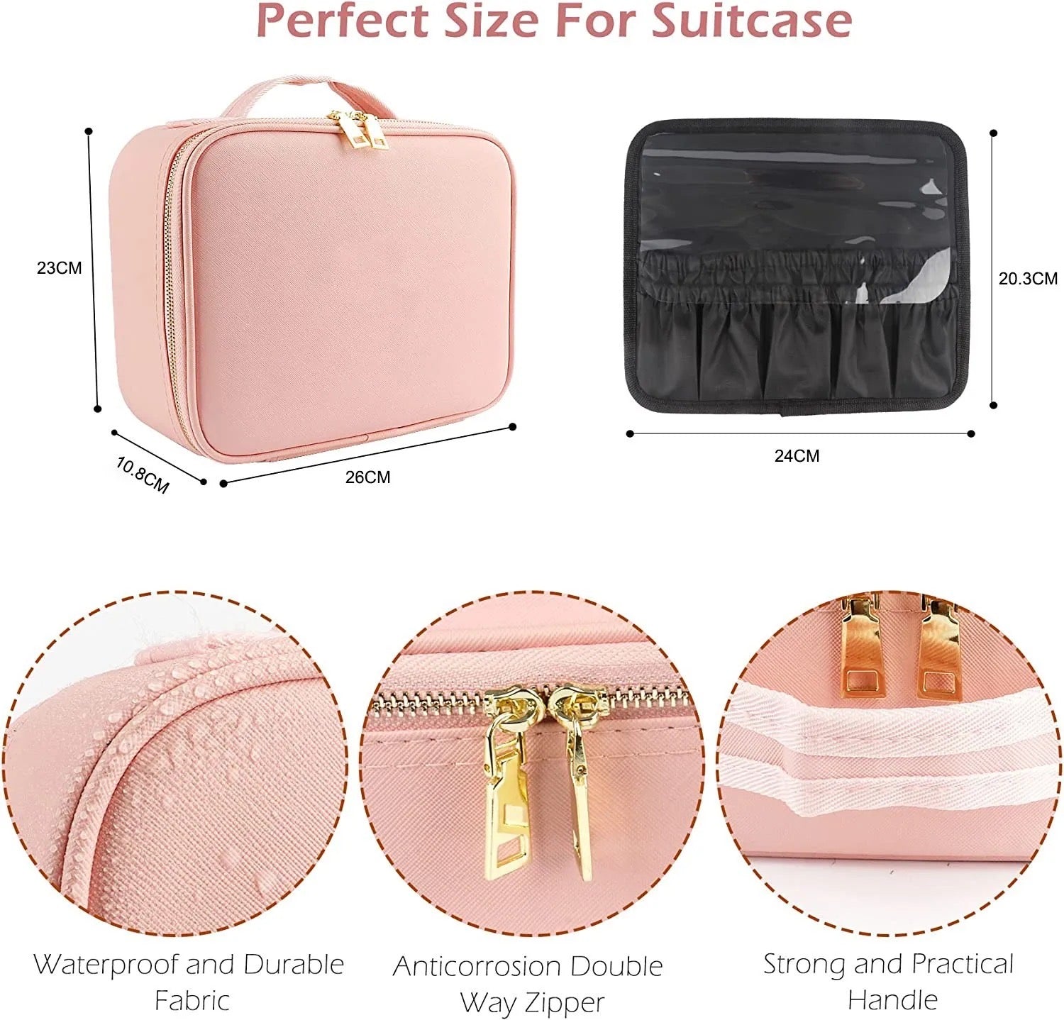 Portable Travel Makeup Cosmetic Organizer Bag - Size