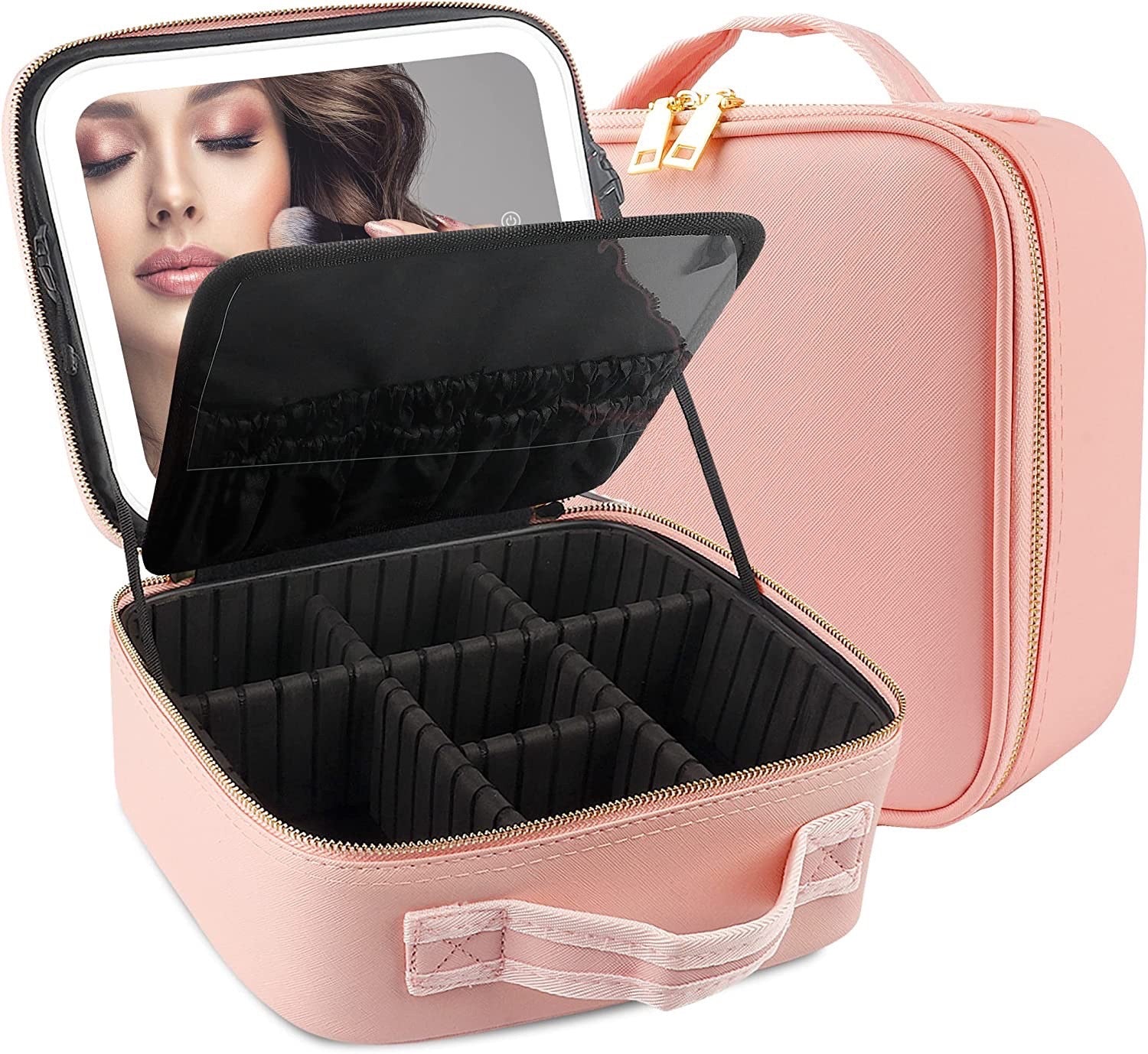 Portable Travel Makeup Cosmetic Organizer Bag with LED Mirror