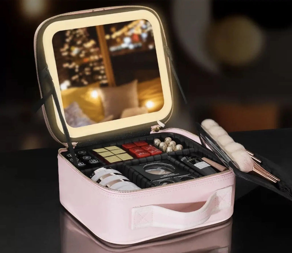 Portable Travel Makeup Cosmetic Organizer Bag with LED Mirror Portable Travel Makeup Cosmetic Organizer Bag with LED Mirror
