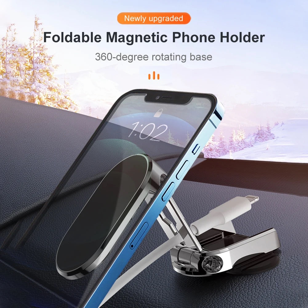 A mobile phone mounted on a Car Mobile Phone Holder placed on a car's dashboard 