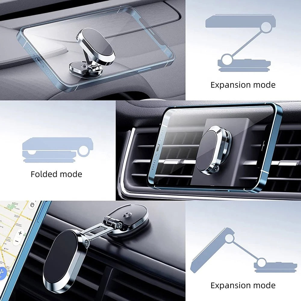 Collage image shows the different modes of Car Mobile Phone Holder taking car as an example  