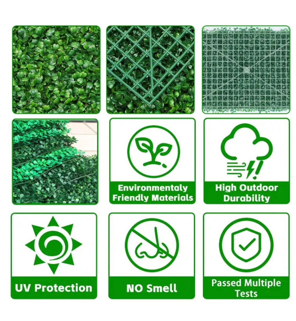 Collage image showcasing different portions of Artificial Grass Plant along with its advantages 